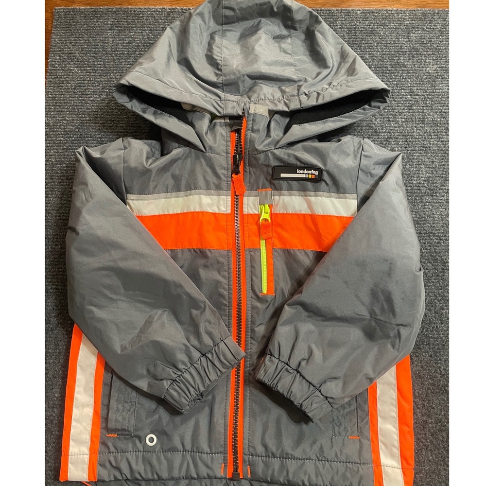 London Fog Boys Grey Orange Colorblock Fleece Lined Hooded Jacket 3T